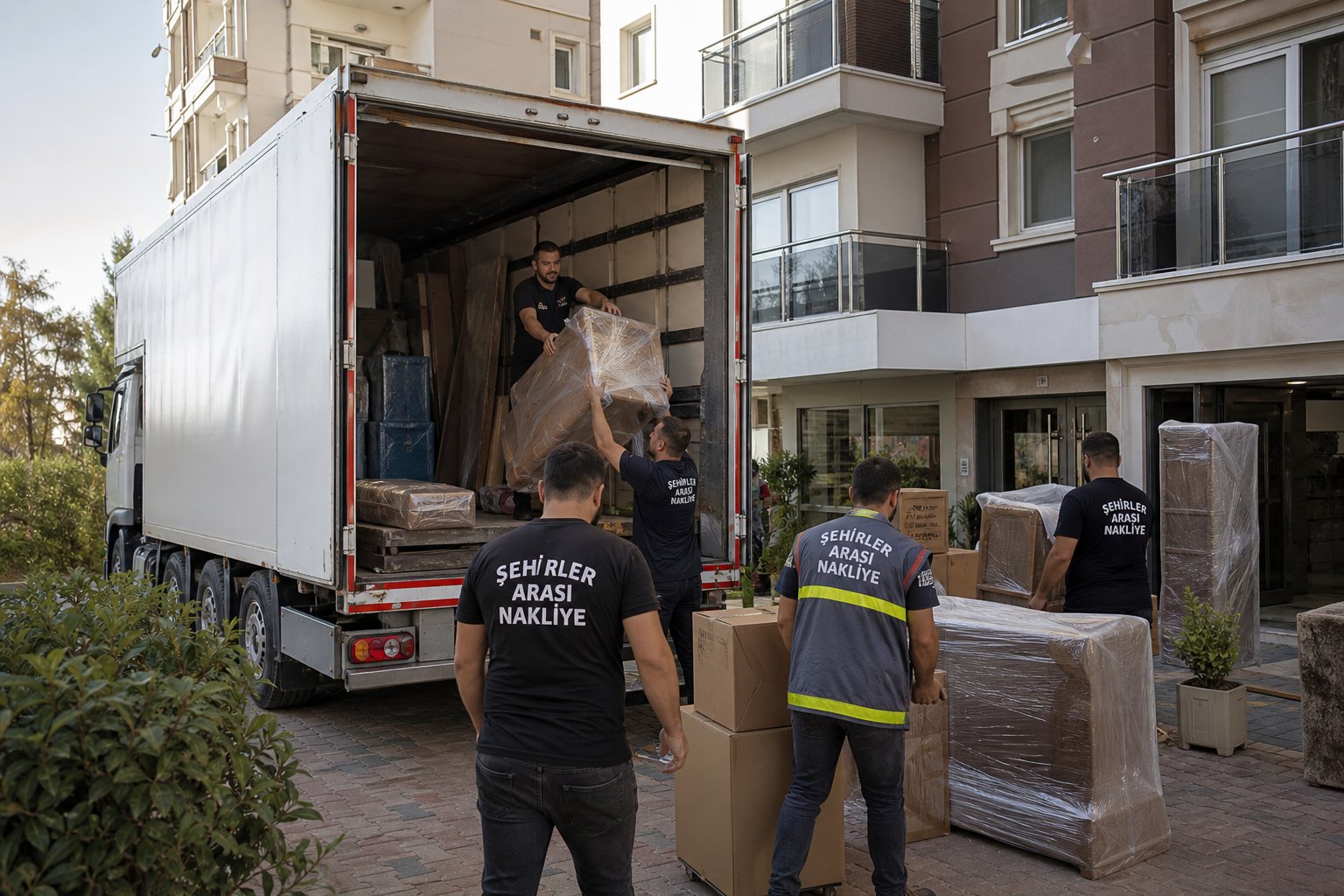 Apartman bahcesinde kolilerin arac bekletmesi