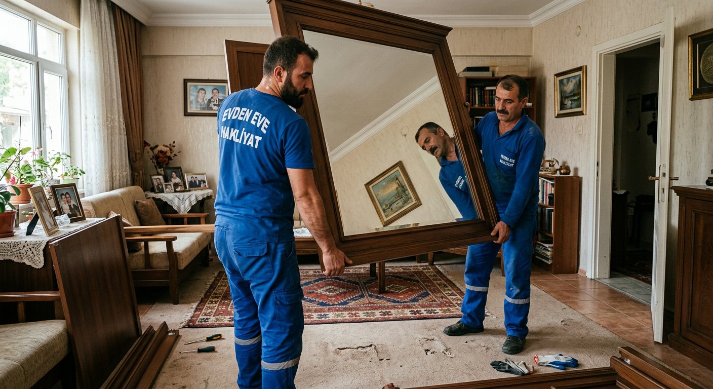 Cerceveli ayna panelini iki kisi tasima