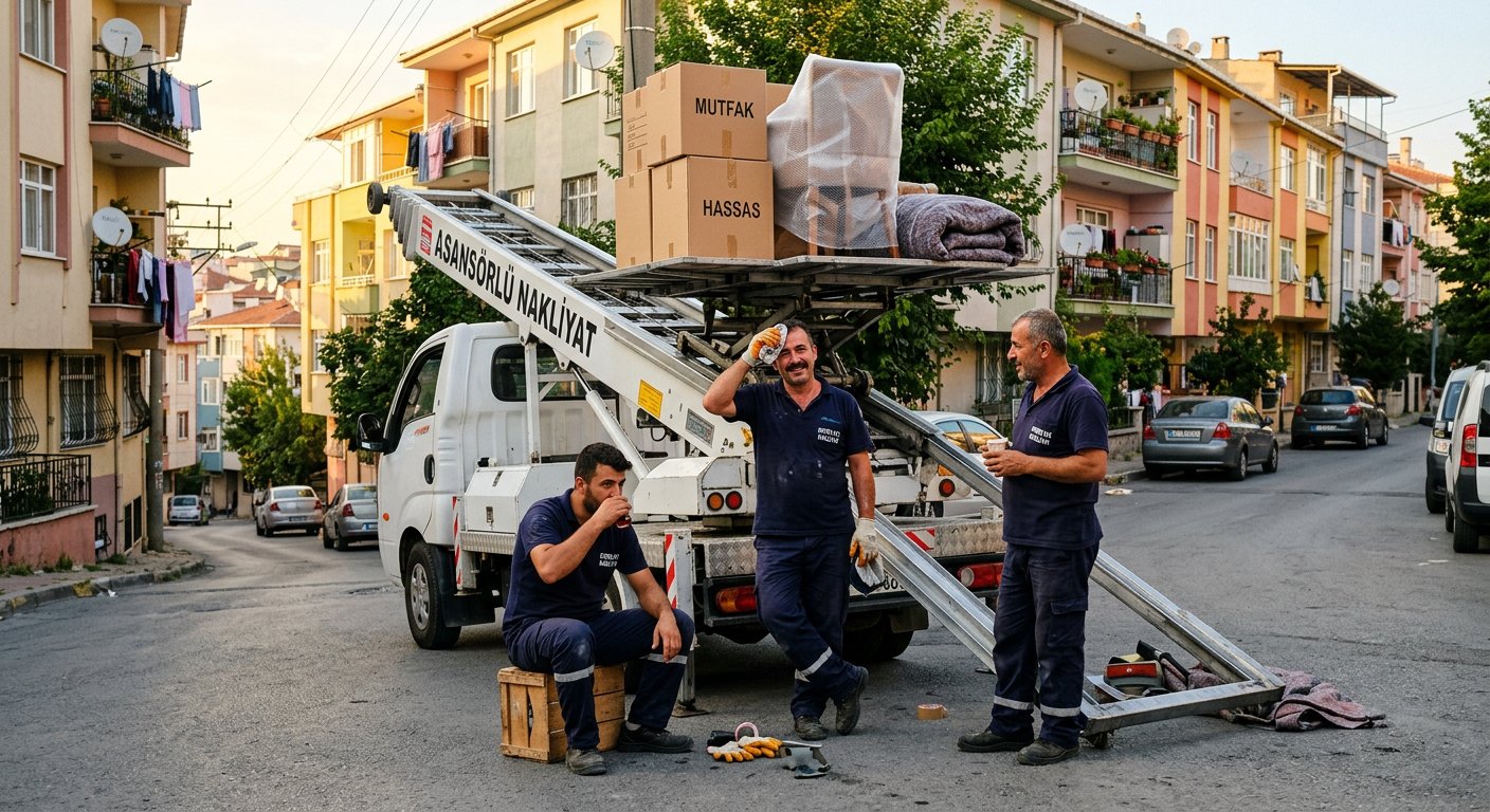 Nakliye araci basinda profesyonel yukleme calismasi
